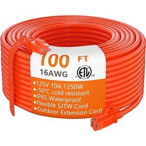 Outdoor Extension Cord 100 ft Waterproof, 16/3 Gauge Flexible Cold-Resistant